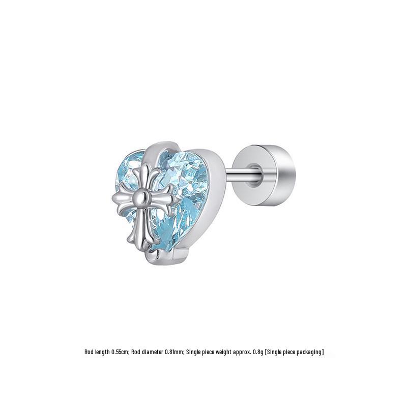 Crushed Ice Blue Winged Titanium Zirconia Stud Earrings - Unisex Cartilage Jewelry