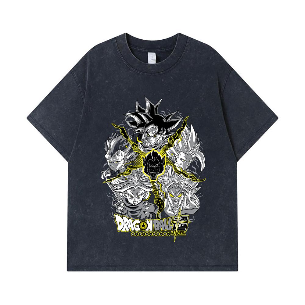 275 GSM Gewaschene T-Shirts 100% Baumwolle Dragon Ball V49 Super Saiyan Print Unisex Schweres Baumwoll-T-Shirt