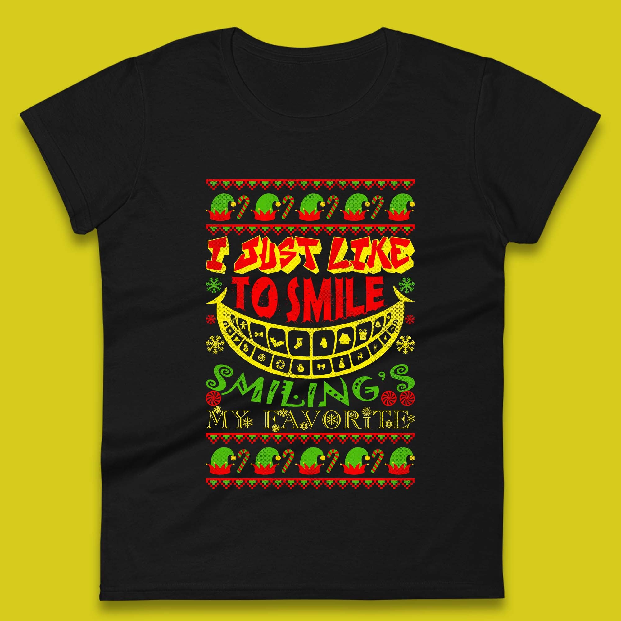 

I Just Like To Smile Smiling s My Favorite Christmas Elf Womens T Shirt Mens Tops Tees Unisex M
