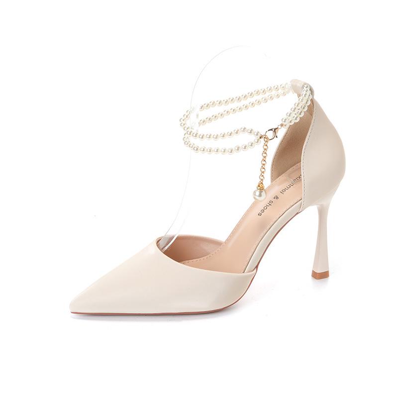 

9777-9 French Pointed Toe High Heels: Versatile Summer Sandals with Thin Heels for Skirts 39