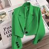 Women's One Button Short Blazer, Polyester Long Sleeve Notched Lapel Regular Fit Elegant Commuter Suit Jacket