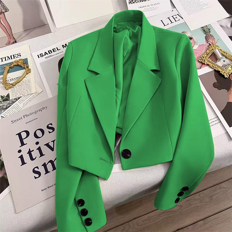 Women's One Button Short Blazer, Polyester Long Sleeve Notched Lapel Regular Fit Elegant Commuter Suit Jacket