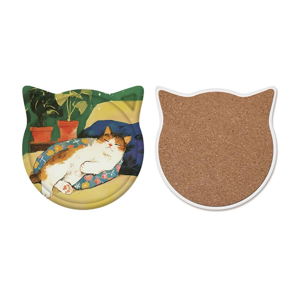 

Round Absorbent Coaster Ceramic Cat Head Coaster New Thermal Insulation Mat For Kitchen B