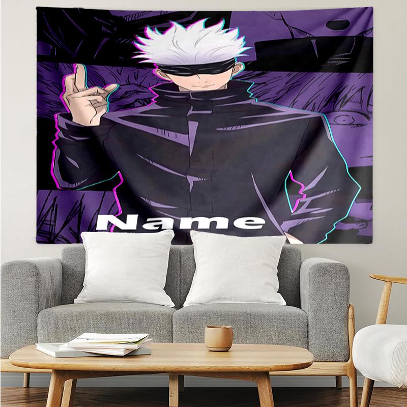 Custom Name Jujutsu Kaisen Print Tapestry, Backdrop, Easy Setup, Ideal for Bedroom, Office & Living Room, with Aesthetic Wall Hanging Decor.