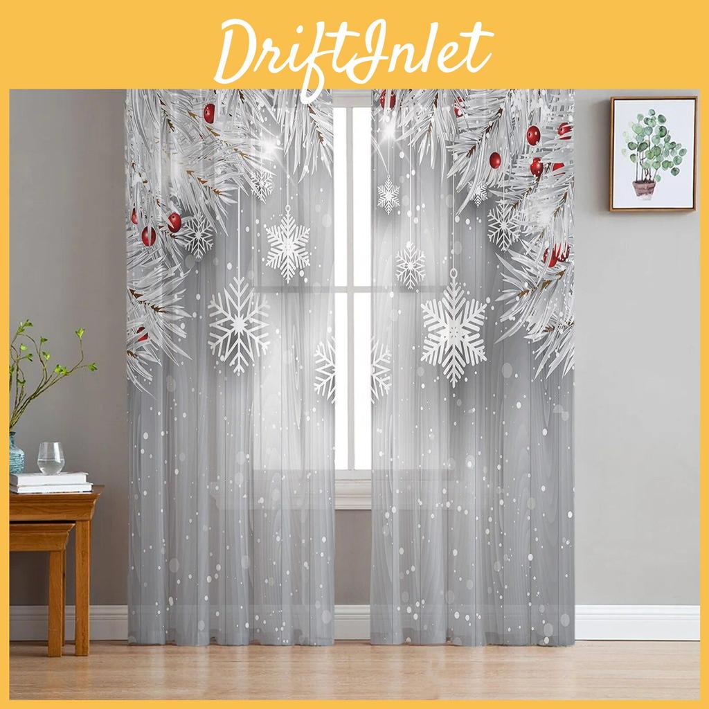 Snowflakes Pine Wood Christmas Needles Grain Tulle Curtain For Living Room Bedroom Christmas Decor Window Voiles Tulle Curtain