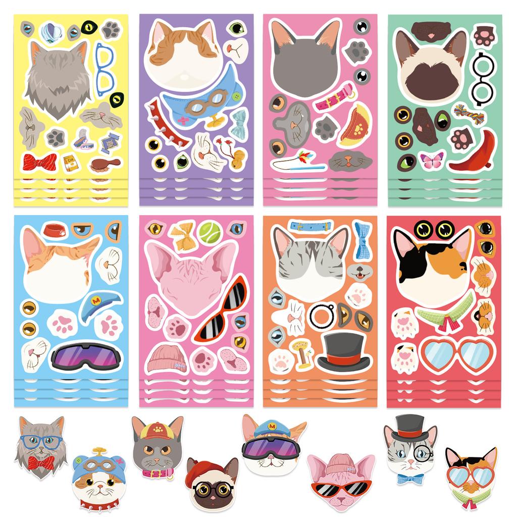 8 Cartoon Cat Avatar Face Change Stickers Waterproof Diary Hand Account Stickers Gu Card Stickers DIY Decoration Stickers