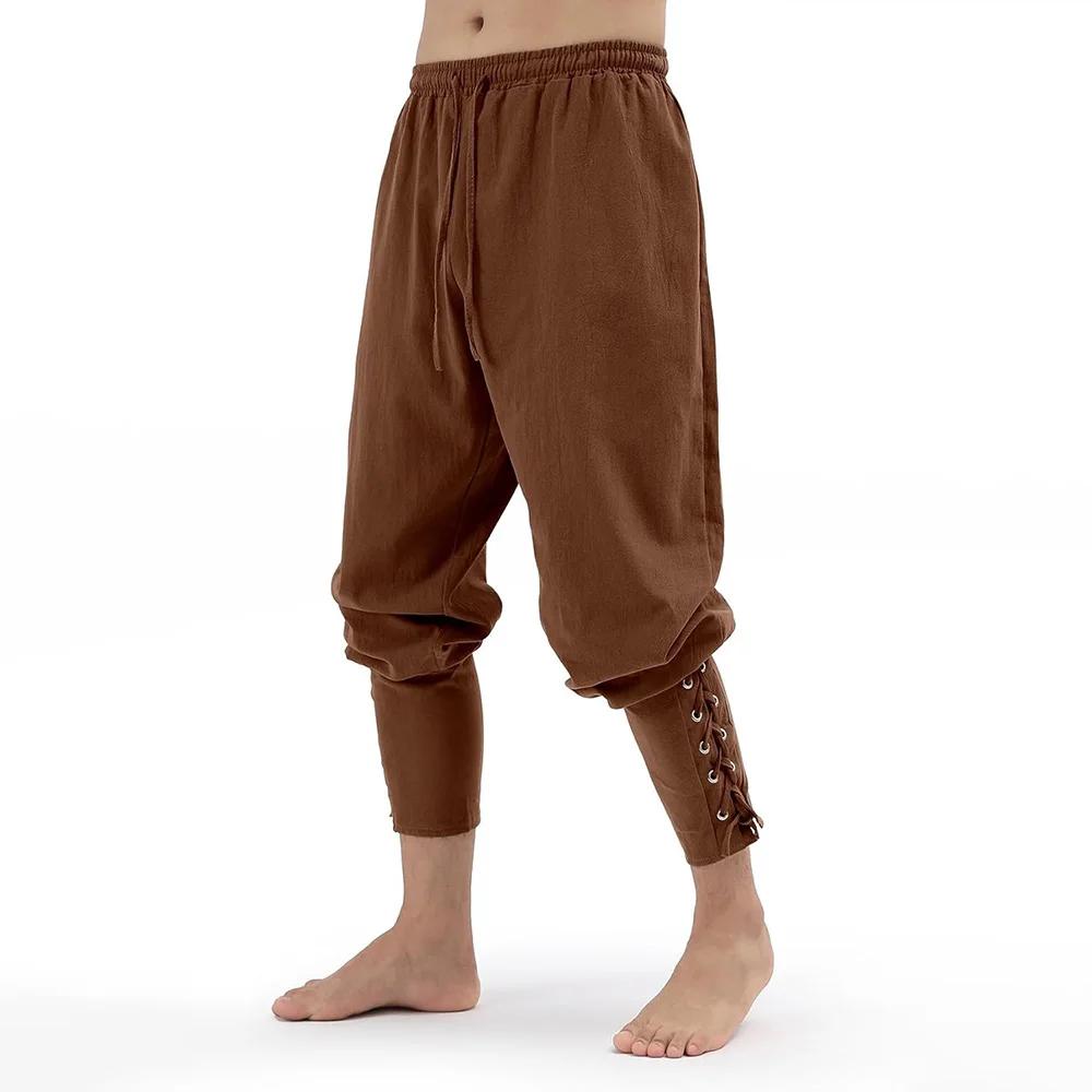 

Мужские брюки весна-лето винтажные мужские средневековые викингские хлопковые льняные брюки модные на Хэллоуин винтажные мужские брюки L коричневый