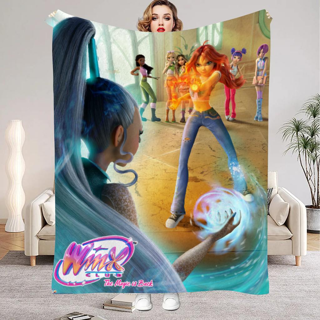 W-Winx C-Club Blanket Beauty Girl Print Flannel Blanket for Home Living Room Bedroom Decor New Year Christmas Gift for Kids