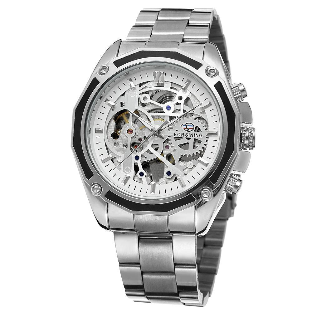 Orologio Meccanico Automatico Forsining Cinturino in Acciaio Vuoto Luminoso Orologio da Uomo Moda Orologio Meccanico