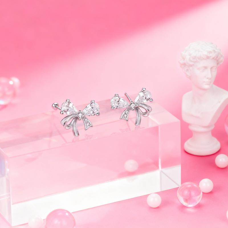 barbie Earrings Sterling Silver Sparkling Bow, Temperament, Niche Design, High-end Sense, Sparkling Gentle Style, Versatile for Daily Use BBE716663