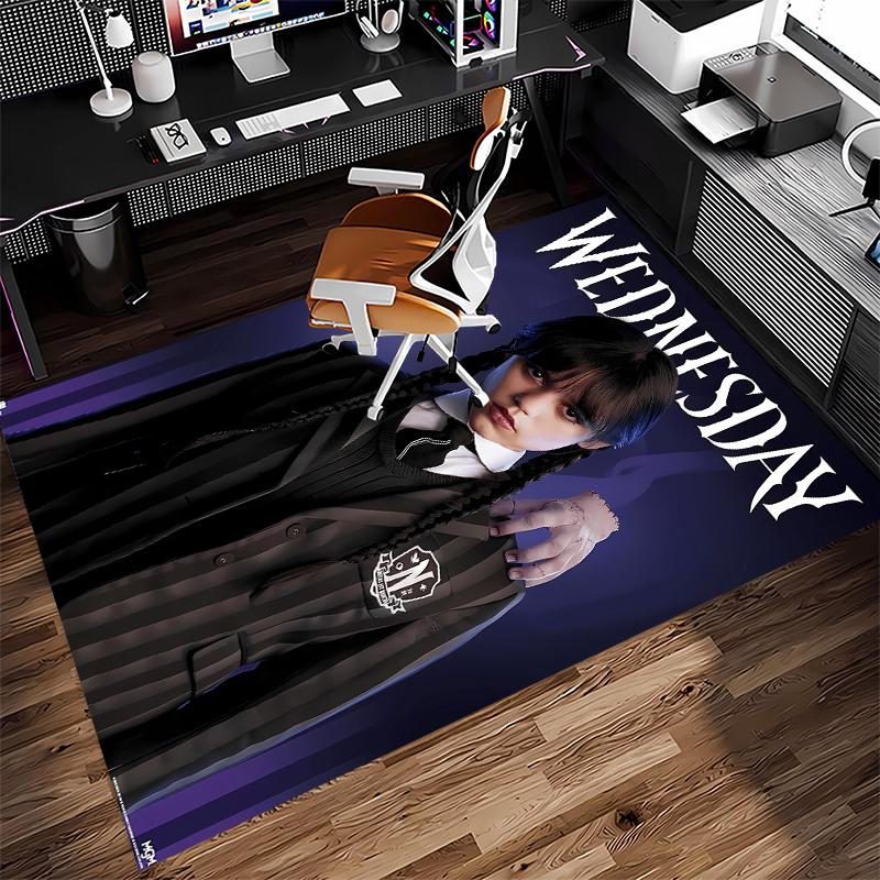 1pc Wednesday Addams Print Area Rug - Soft,Washable Non-Slip Indoor Mat for Office Chairs,Living Room,Home Office Decorative Rug