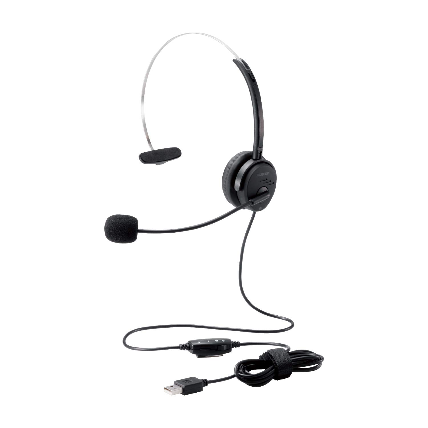 

ELECOM Headset USB Overhead Wired Single Ear 30mm Driver Black HS-HP29UBK чорний