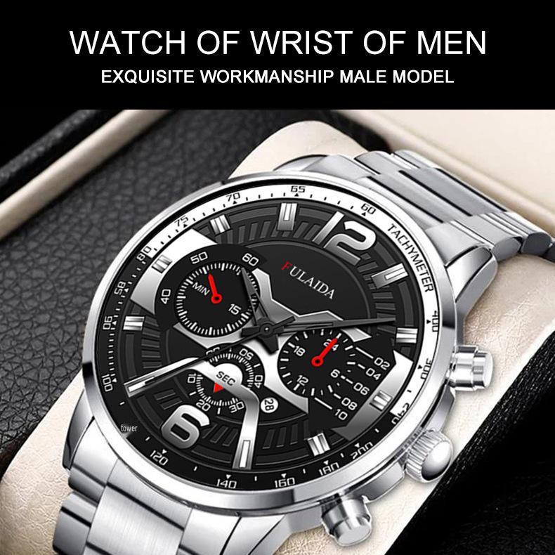 Men's Quartz Wristwatch: Stainless Steel Band, Luminous Hands, Date Display