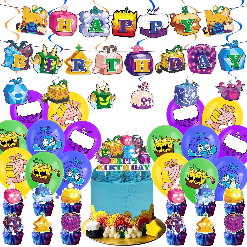Blox Fruits Cartoon Theme Birthday Party Decorations Set Flags Balloons Cake Toppers