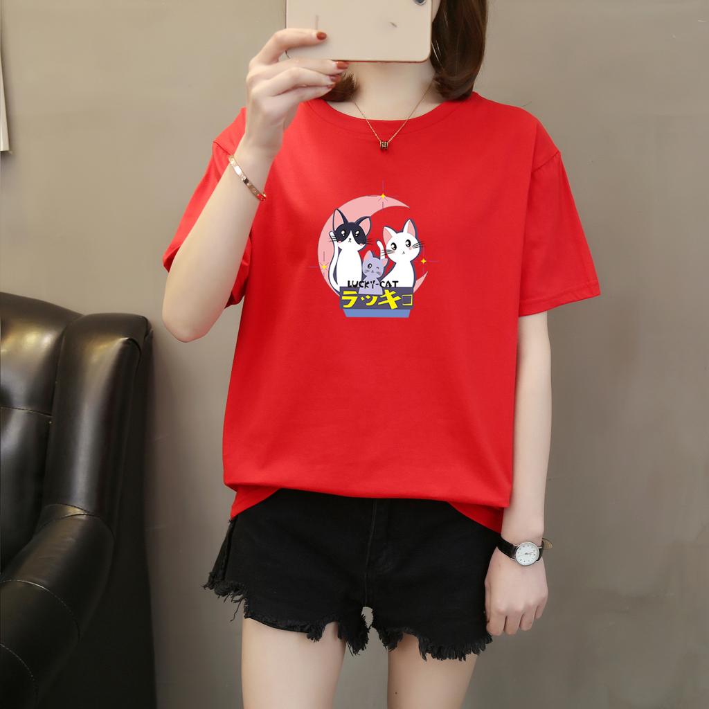 Harajuku tricouri cu mânecă scurtă cu imprimeu drăguț de desene animate pentru femei, vară, bumbac pur, casual, largi, pentru studenți, topuri Y2k pentru femei