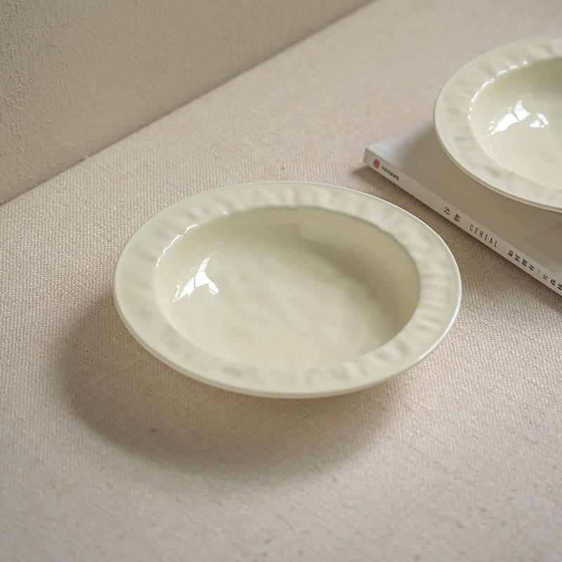 Cream Straw Hat Plate Ceramic Western Food Plate Pasta Plate Household Tableware Solid Color Breakfast Plate Vegetable Plate Salad Plate