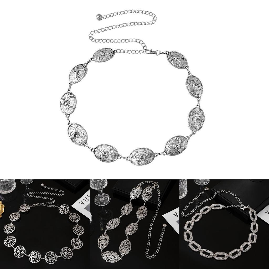 Geometric Metal Waist Belt With Hollow Circle Pattern For Spring And Autumn