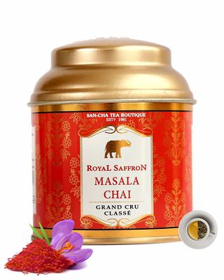 Sancha Tea Boutique, Royal Saffron Masala Chai, 50g Loose Leaf Black Tea, Premium Kesar Blend with Himalayan Saffron & Indian Spices, Grand