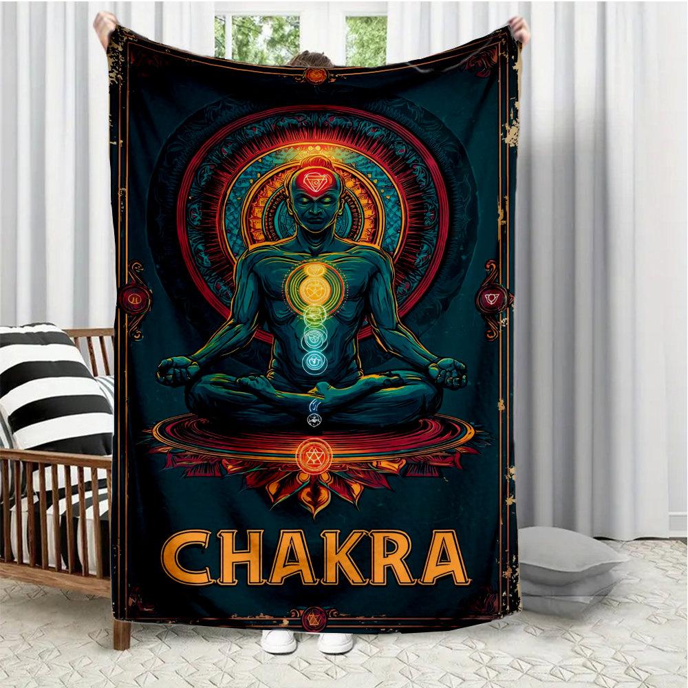 

Meditation posture pattern Flannel printed blanket suitable for all seasons suitable for living room office sofa and travel 75x90cm