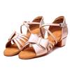 Girls' White Bow Latin Dance Shoes - Soft Sole, Mid-Heel for Cha-Cha and Standard Practices