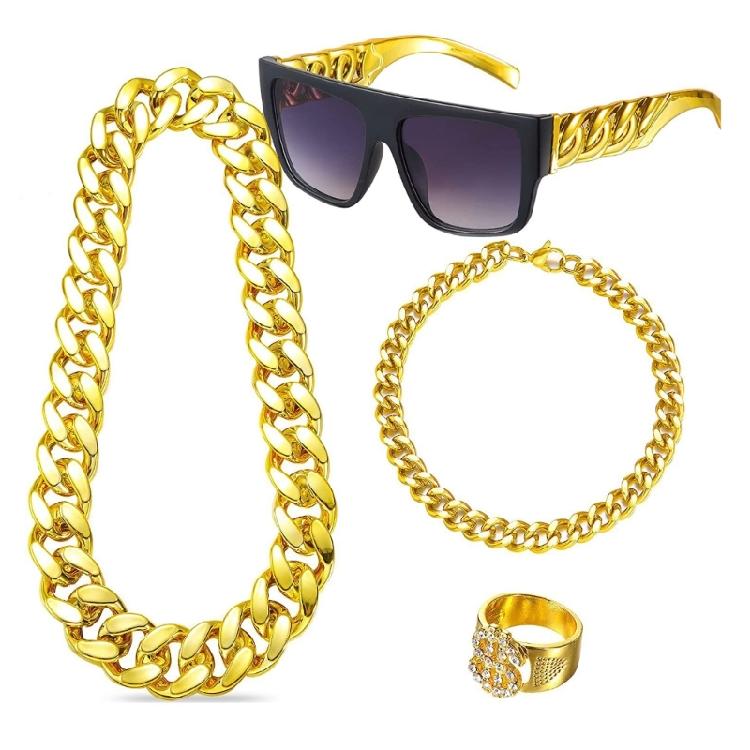 Hip Hop Costume Kit 80s 90s Cosplay Outfit Jewelry Cool Rapper Accessories Gifts