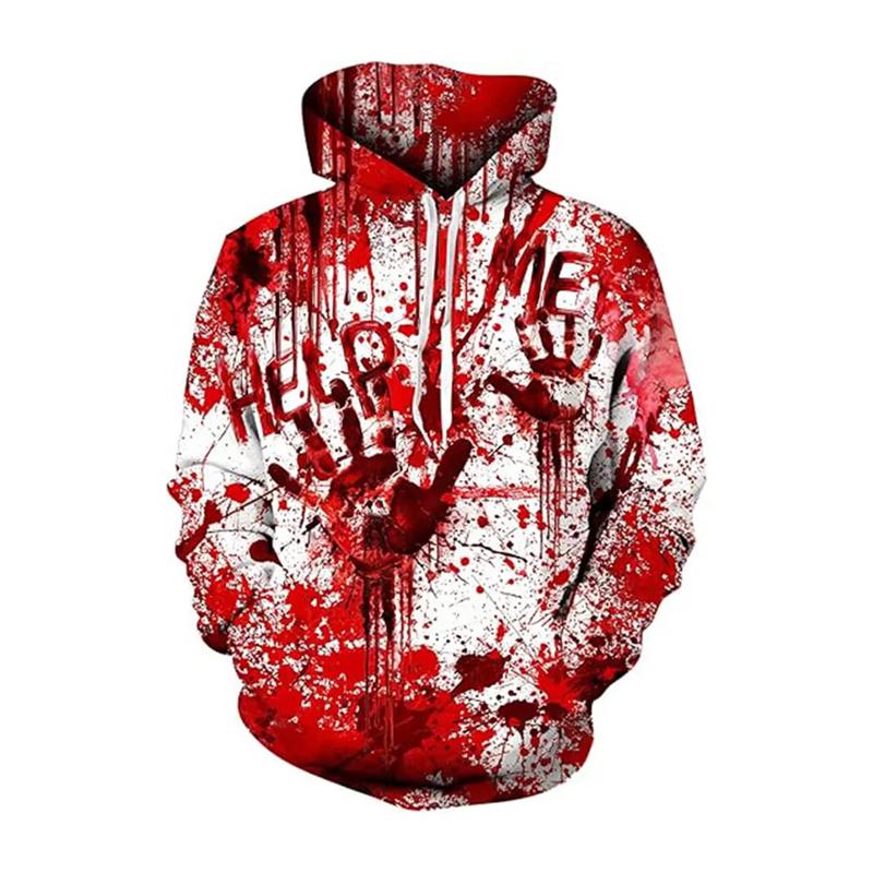 Modna bluza z kapturem z grafiką krwi Męska Nowość 2025 Nadruk 3D Terror Halloween Bluza z kapturem Plus Size Cosplay Dres Bluzy z kapturem