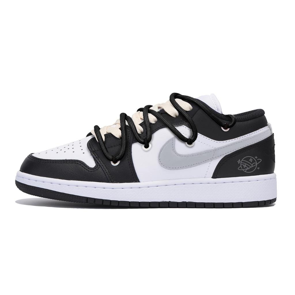 Jordan Air Jordan 1 Abrasion Resistant Slip Resistant Low top Vintage Basketball Shoes Men's Black White Gray 553558-131(Team85-S-BOX-A)