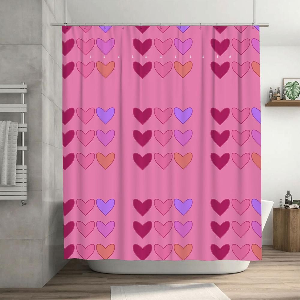 Heart Pattern Shower Curtain Pink Color Bath Decoration For Home Bathroom Decorations Waterproof Fabric Customizable Size Availa