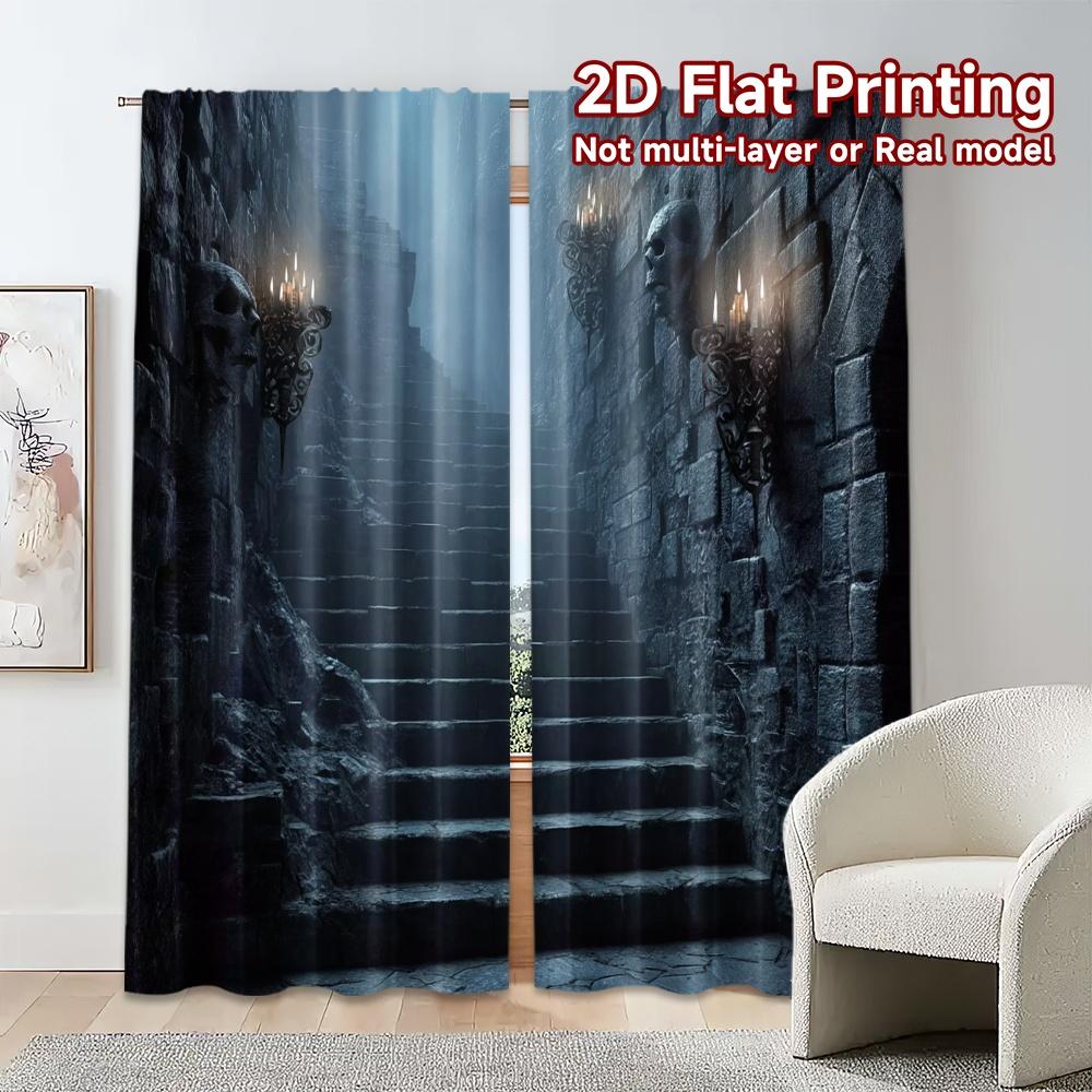 2pcs, 2D FLAT PRINTING Curtains (Without Rod) Dark Ascent Minimalist Modern Curtains Durable Polyester Curtains Decorations