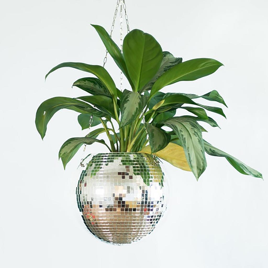 Disco Ball Plant Hanger Mirror Hemisphere Planter Hanging Basket Hanging Pot Ball Planter  Ornament