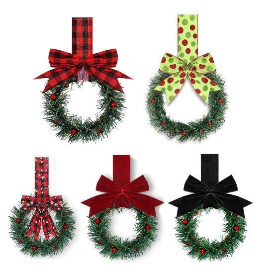 Christmas Mini Cabinet Wreath with Ribbon Bows Red Berries Artificial Small Kitchen Wreath for Window Wall Front Door Farmhouse Xmas Decor