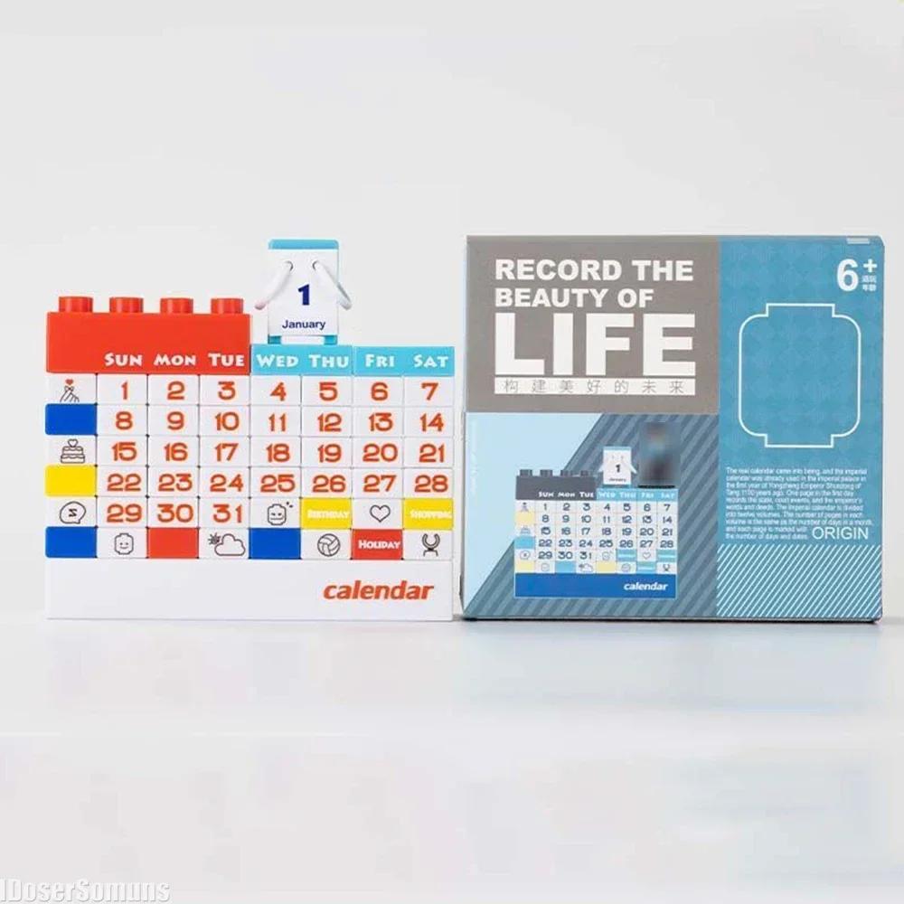 Creative Cartoon Perpetual Calendar DIY Doll Simple Stitchable Desktop Ornaments Assembled Building Block Toy Children's Gift
