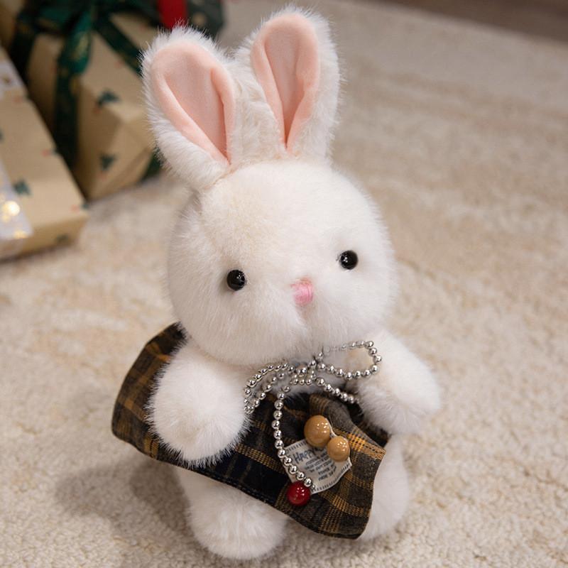 Cute Sitting Posture Rabbit Sweater Lace Skirt Simulated Pearl Decor Plush Doll For Girls Birthday Gift Collection