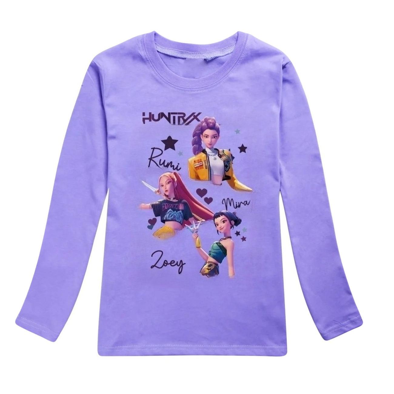KPop Cacciatori di Demoni Bambini Huntrix Maglietta a Maniche Lunghe Cartone Animato Casual Girocollo Top per Ragazzi e Ragazze Abbigliamento Giovanile alla Moda Largo 130