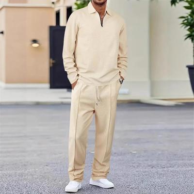 Moda Primavera e Autunno Tuta Casual a Nido d'Ape Monocolore da Uomo, Collo a Revers Tuta Sportiva Larga Multifunzionale da Uomo