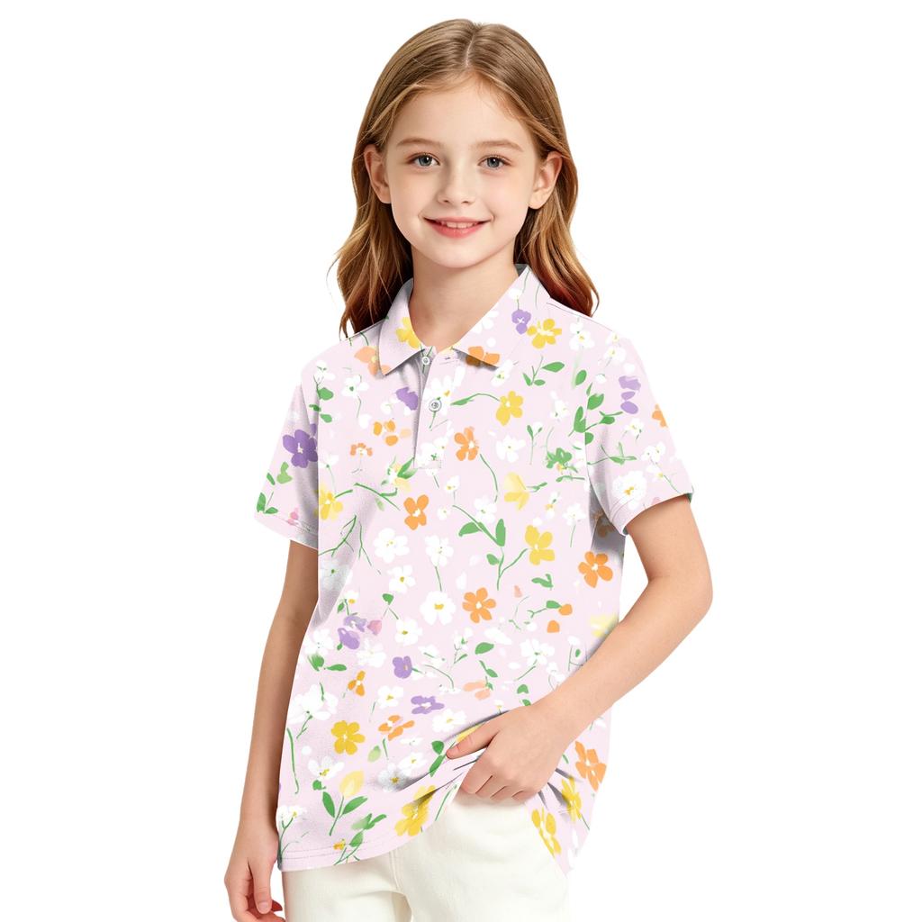 Girls' Polka Dot Print Casual T-Shirt for School Uniform and Everyday Wear