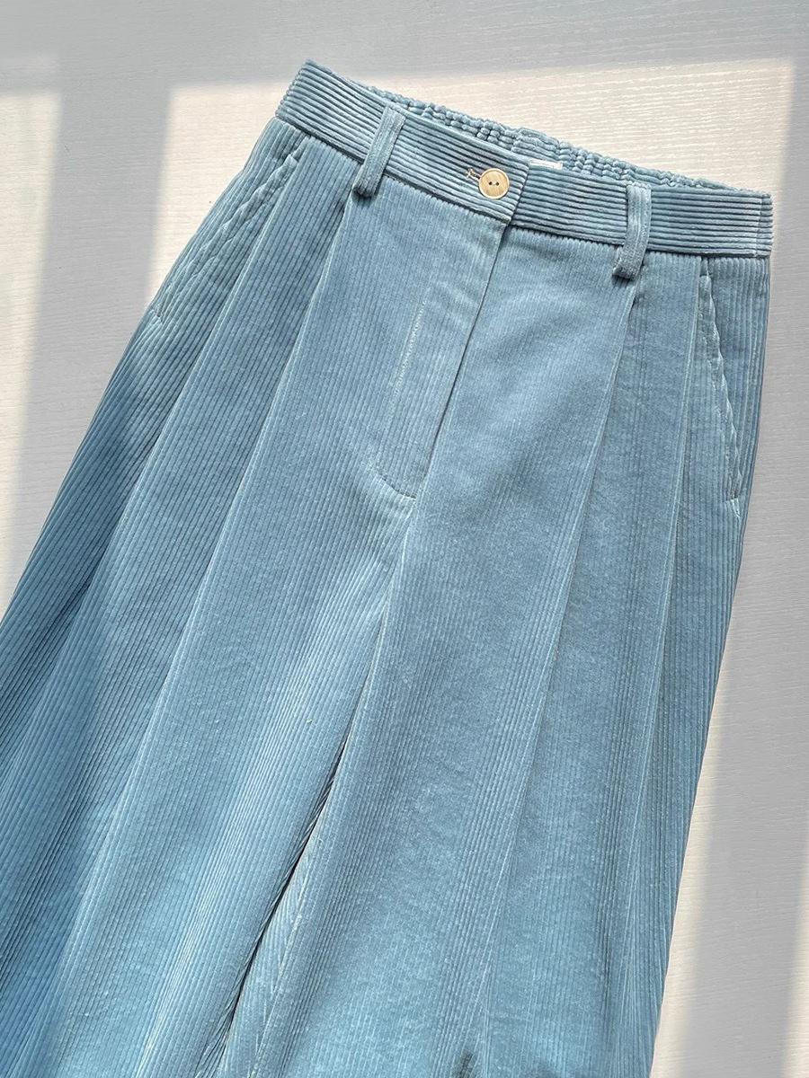 Light Blue Korean-Style Wide-Leg Corduroy Trousers for Women - Spring/Autumn 2025 New Arrival M светло-синий