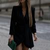 Abbigliamento primaverile da donna, abiti europei e americani, completo gonna elegante a tinta unita con maniche corte e lunghe