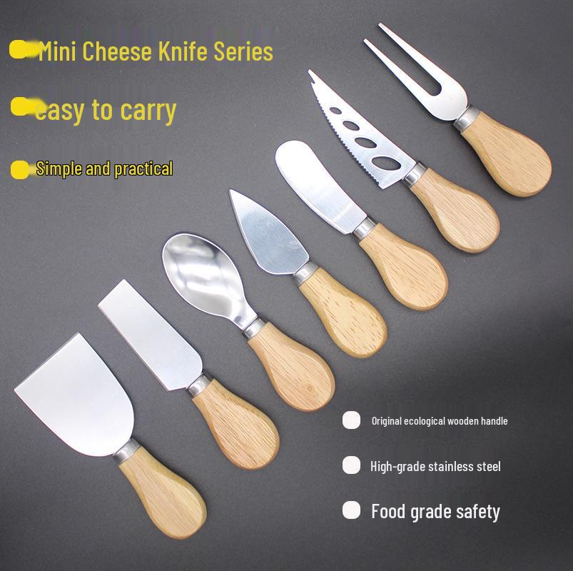 Oak Handle Stainless Steel Cheese and Butter Knife Set