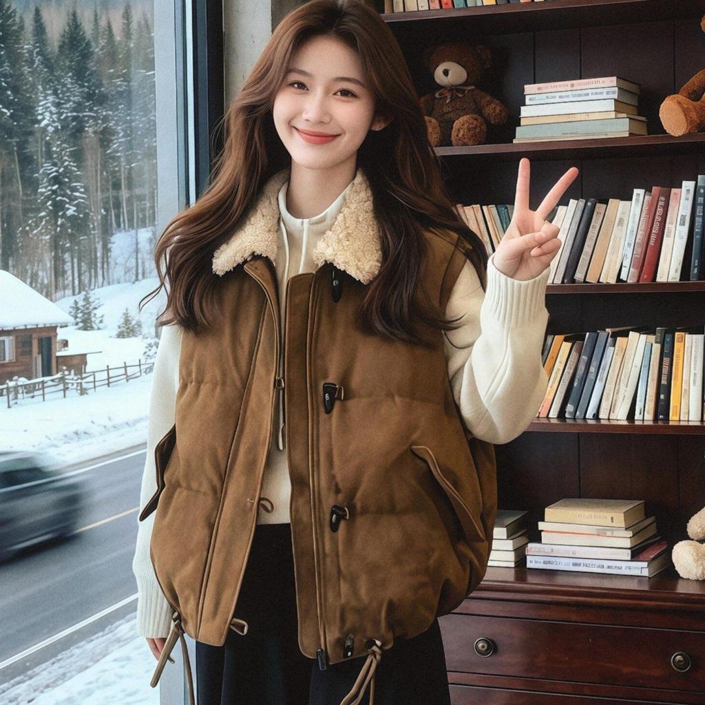 Extra Large Size Autumn and Winter New Women's Fashion Splicing Lapel Sleeveless Vest Warm Thickened Vest Jacket