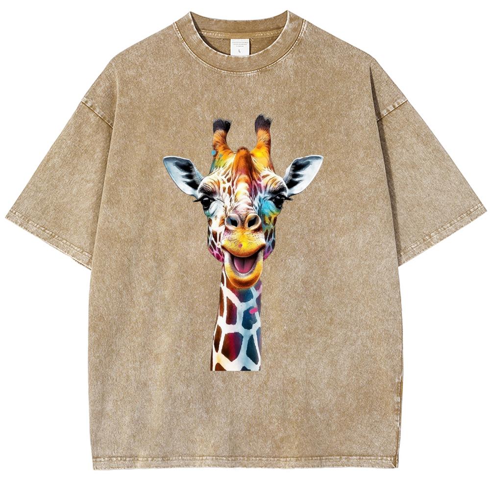 Letní dámské tričko bílé nadměrné Y2K potisk žirafy volný krátký rukáv unisex ležérní jednoduchý top muži