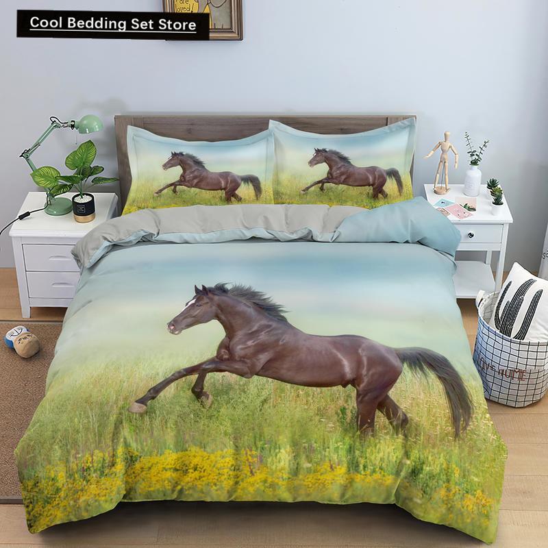 Horse Bedding Sets Single Double Queen King Size Quilt Duvet Cover Set with Pillowcase Animal 2/3pcs Polyester Comforter Cover