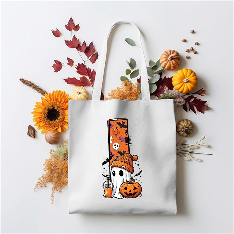 Halloween 26 Letter Cartoon Print Peripheral Student Tote Bag Large Capacity Canvas Bag
