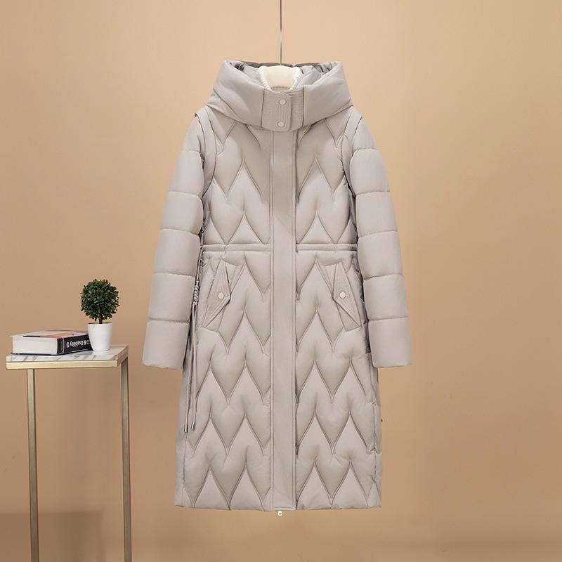 Europe beautiful woman autumn and winter light and thin long knee slim cotton clothes can be removed sleeves two wear hooded casual commuter jacket