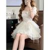 French Short-sleeved Apricot Dress Children's Summer High-end Temperament Princess Tutu Skirt Waist Small Short Skirt