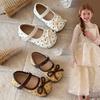Girls' Mary Jane Shoes, Spring/autumn Collection, French-style Polka Dot Princess Shoes, Soft-soled Leather Shoes, with a Bow, Children's Single