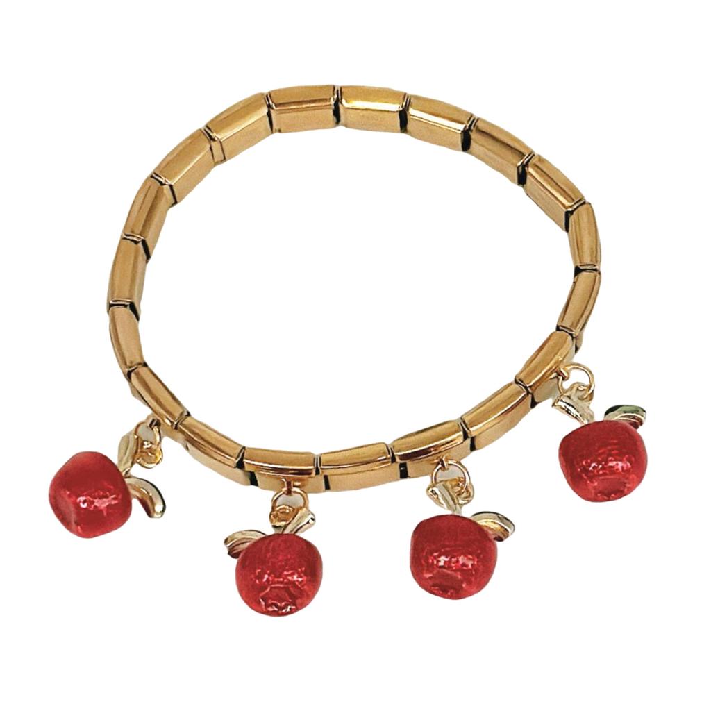 Colorful Pendant Bracelet with Apples and Chili Charm Stainless Steel Bangle for Women and Girls Fashion Accessory