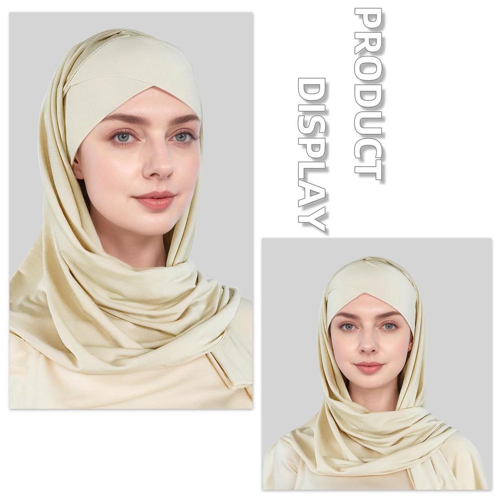 Muslim Fashion Solid Color Criss-Cross Head Wrap with Integrated Sandproof Scarf