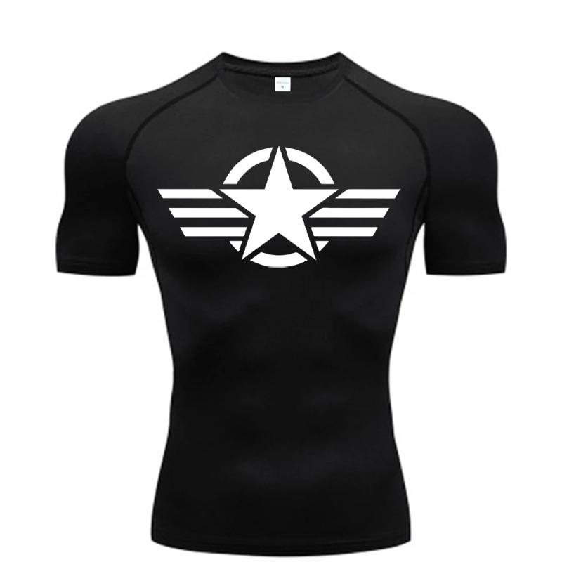 Men's Compression Fitness Sport Running Jogging Tight Gym T-Shirts Athletic Workout Quick Dry Tops Tee Breathable Summer Tight Fit