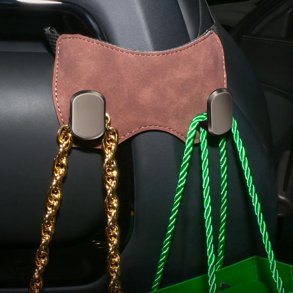Car Suede Leather Hook Sports Seat Back with Dual Hooks Integrated Vehicle Hook for Car Storage Metal Hook